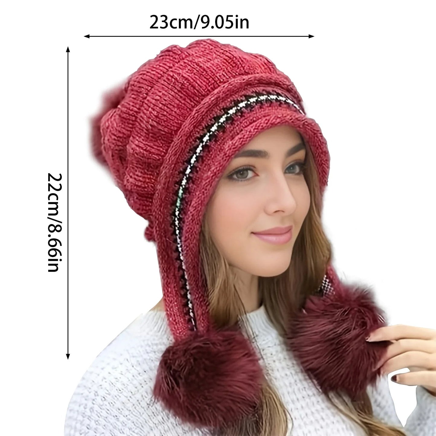 Fleece Lined Winter Hat with Faux Fur Hat Pom Pom