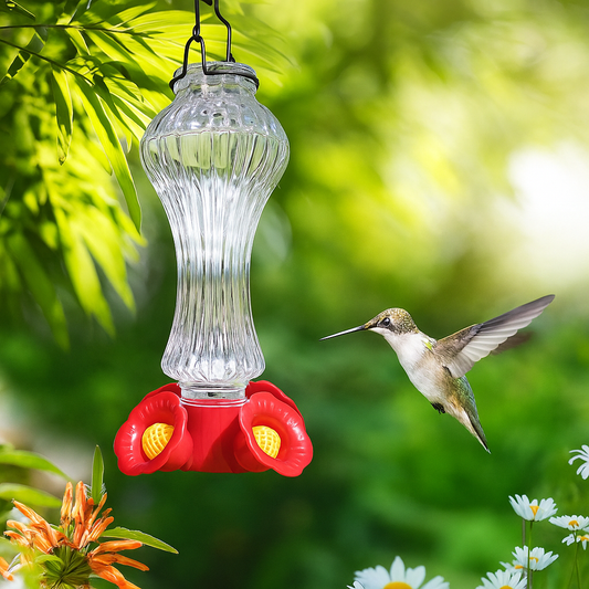 Flowers Glass Hummingbird Feeder With Ant
