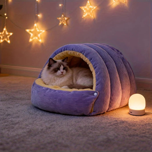 Warm Arctic Fleece Enclosed Cat Cave Bed
