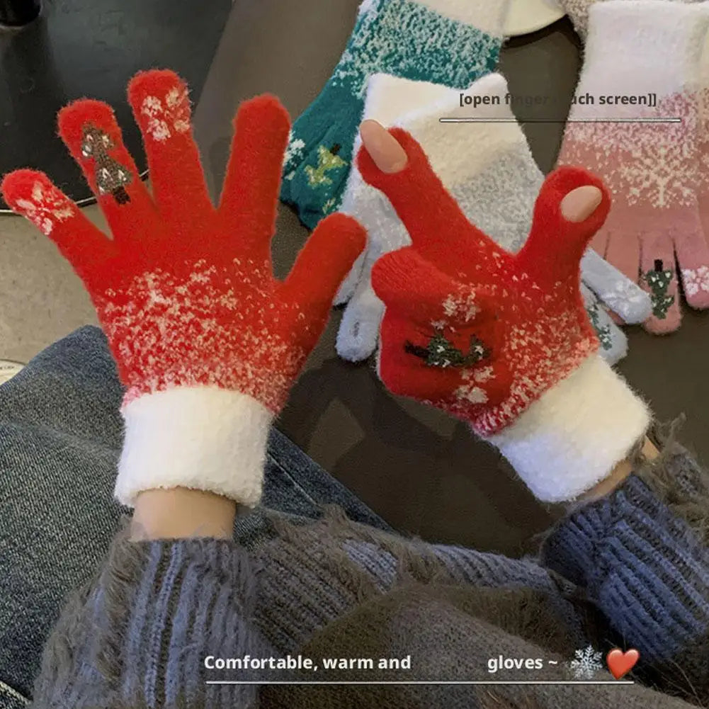 Festive Fleece Lined Knit Fingerless Gloves
