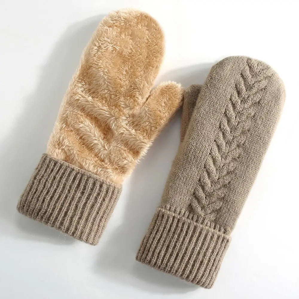 Double Layer Fleece Lined Winter Mittens