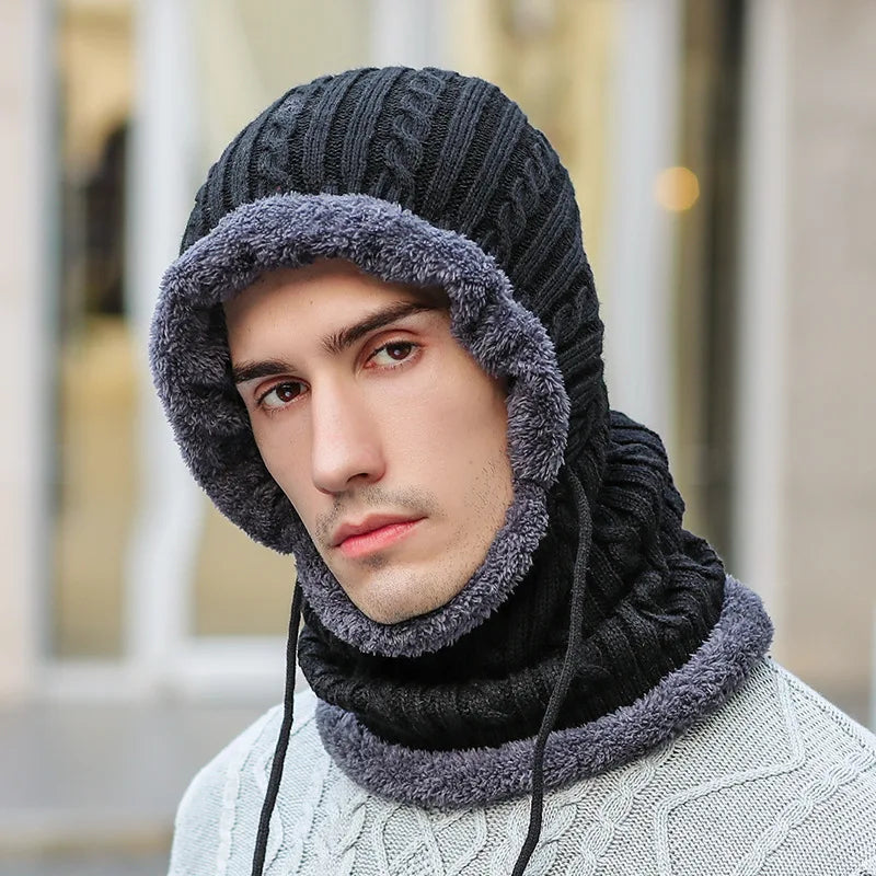 Winter Knit Hat Balaclava with Scarf