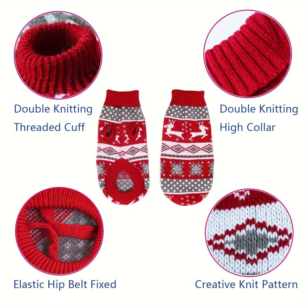 Knitted Dog Christmas Sweater for Small Pets