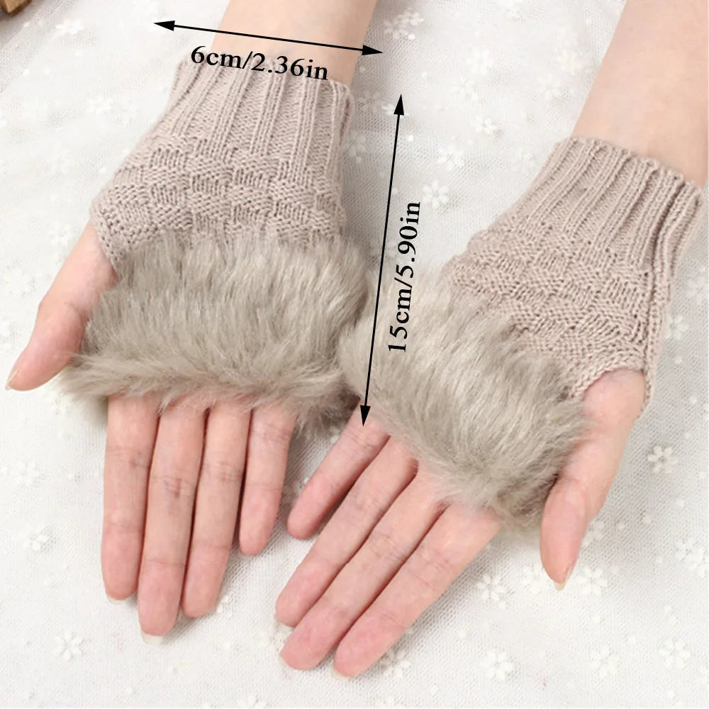Faux Fur Fingerless Winter Gloves Hand Warmer
