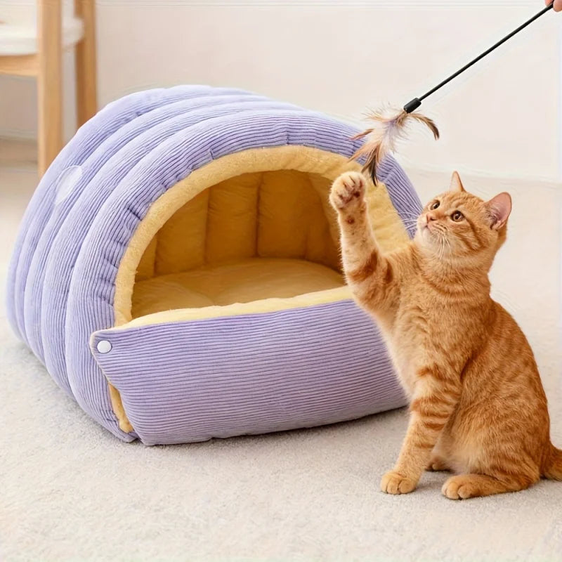 Warm Arctic Fleece Enclosed Cat Cave Bed