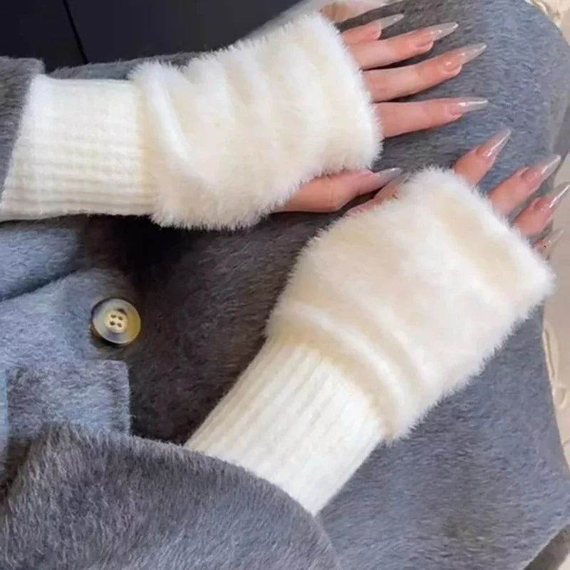 Plush Cozy Fingerless Gloves for Women