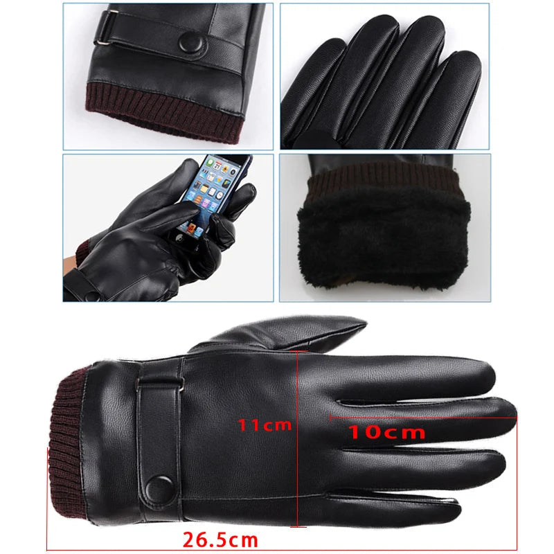 Touch Screen Men's Leather Gloves for Winter