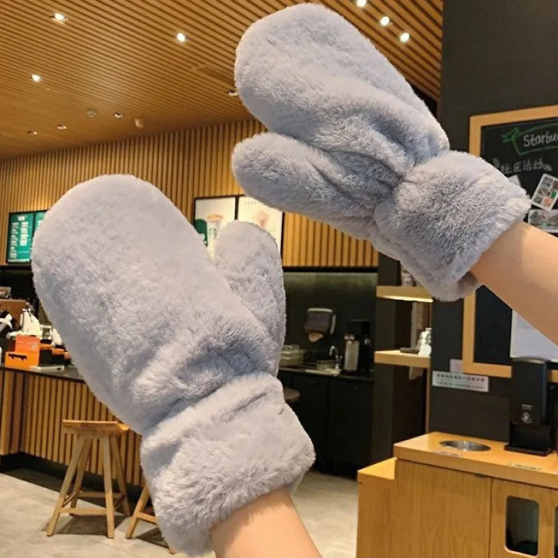 Fluffy Plush Mittens Winter Warm Gloves