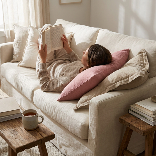 Lumbar Linen - Blush Cushion lifestyle