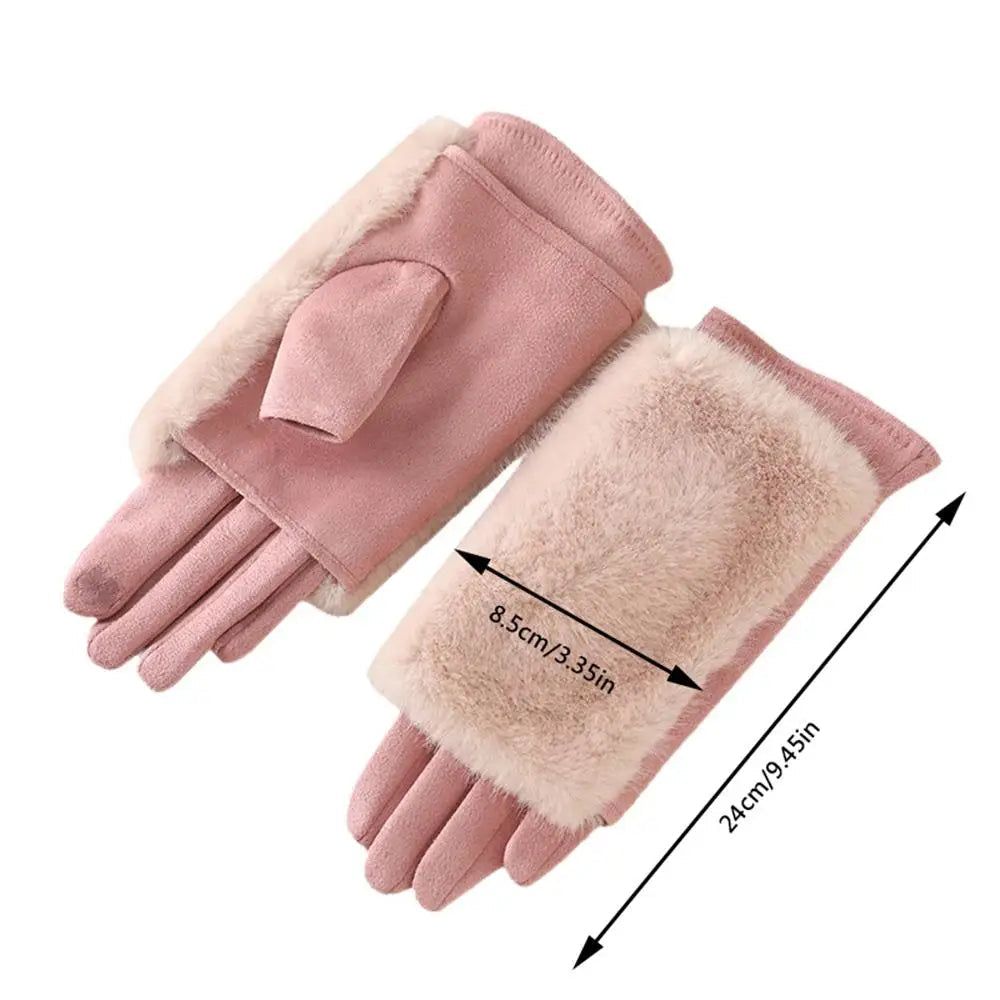 Suede Rabbit Fur Touch Screen Winter Gloves