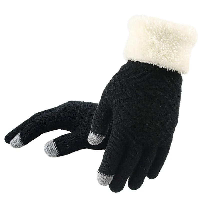 Plush Lined Touch Screen Knitted Gloves