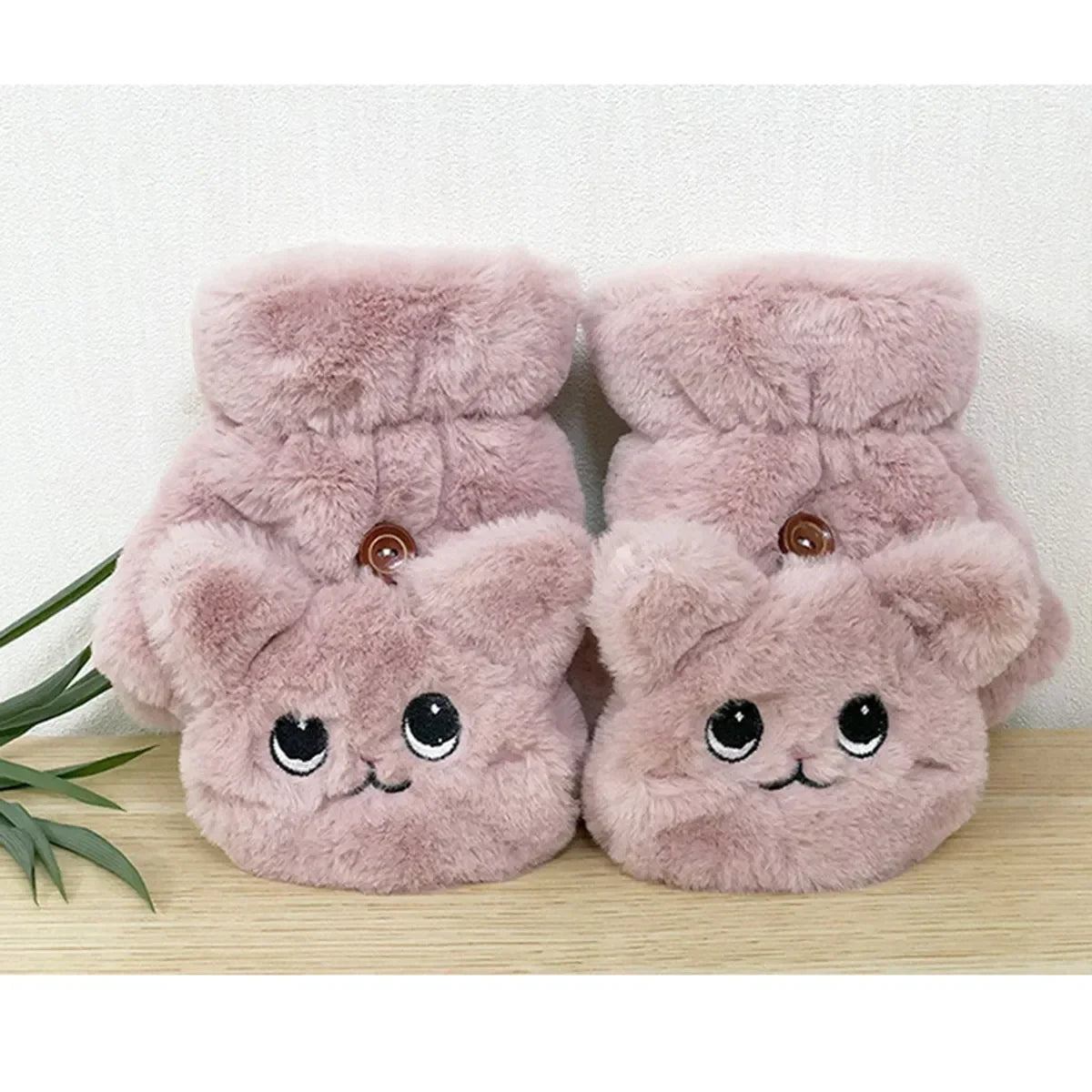 Plush Animal Fingerless Gloves