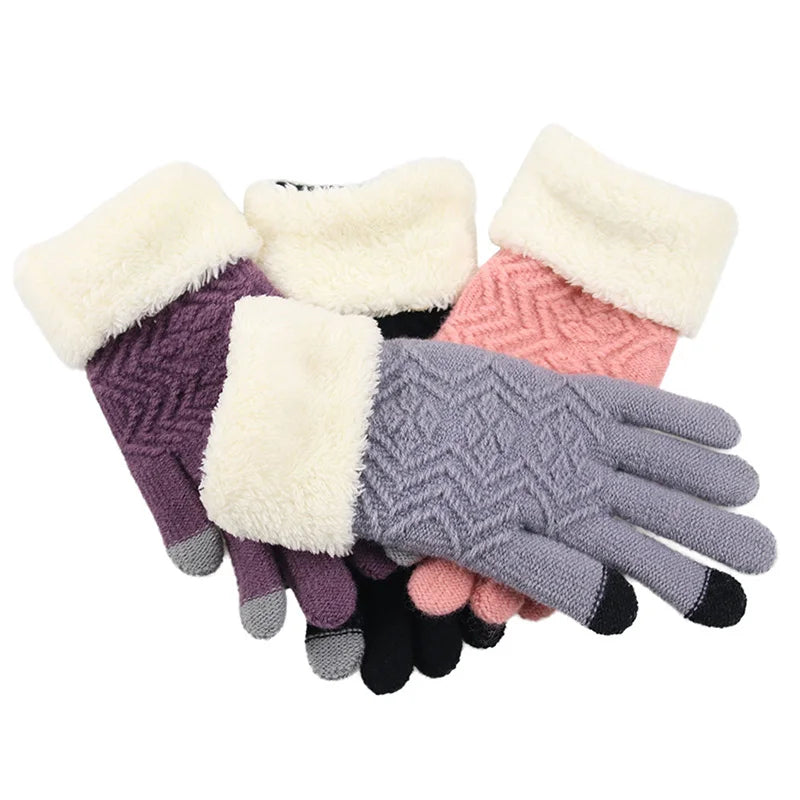 Plush Lined Touch Screen Knitted Gloves