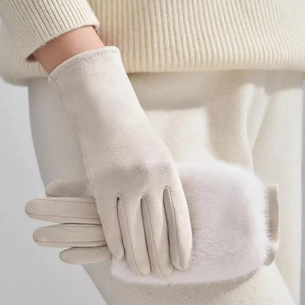 Suede Rabbit Fur Touch Screen Winter Gloves