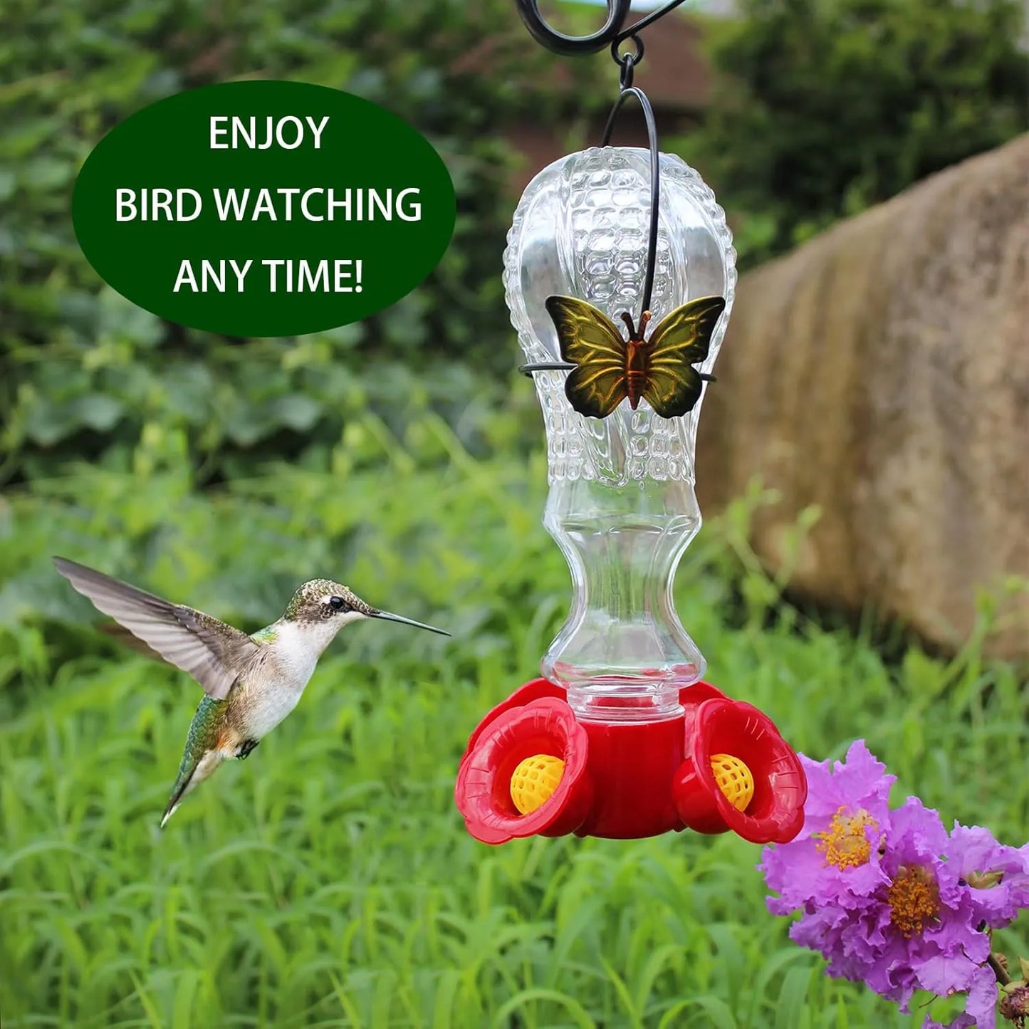 Flowers Glass Hummingbird Feeder With Ant