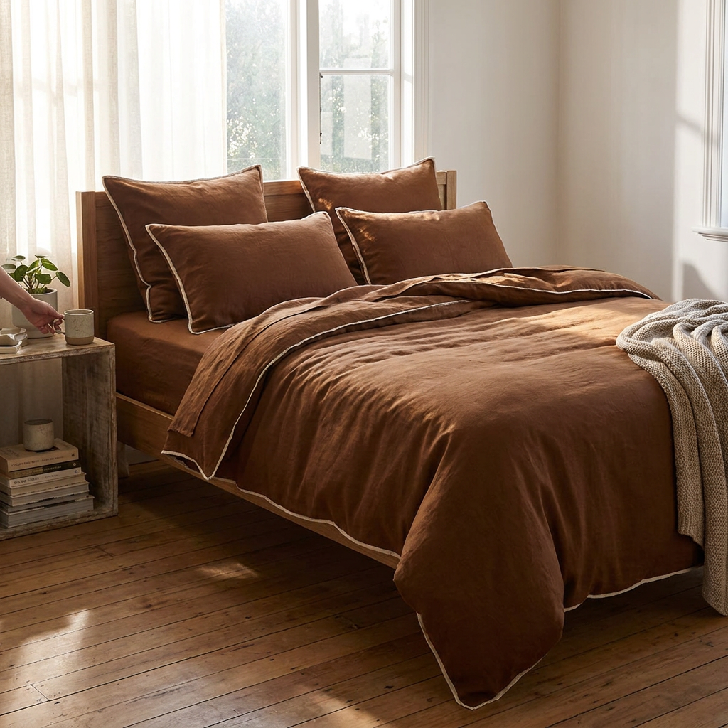 Linen Quilt Cover - Toffee lifestyle