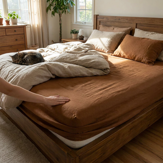 Linen Fitted Sheet - Toffee lifestyle
