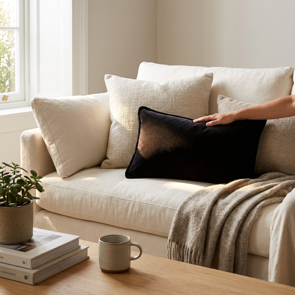 Lumbar Velvet - Black Cat Cushion lifestyle