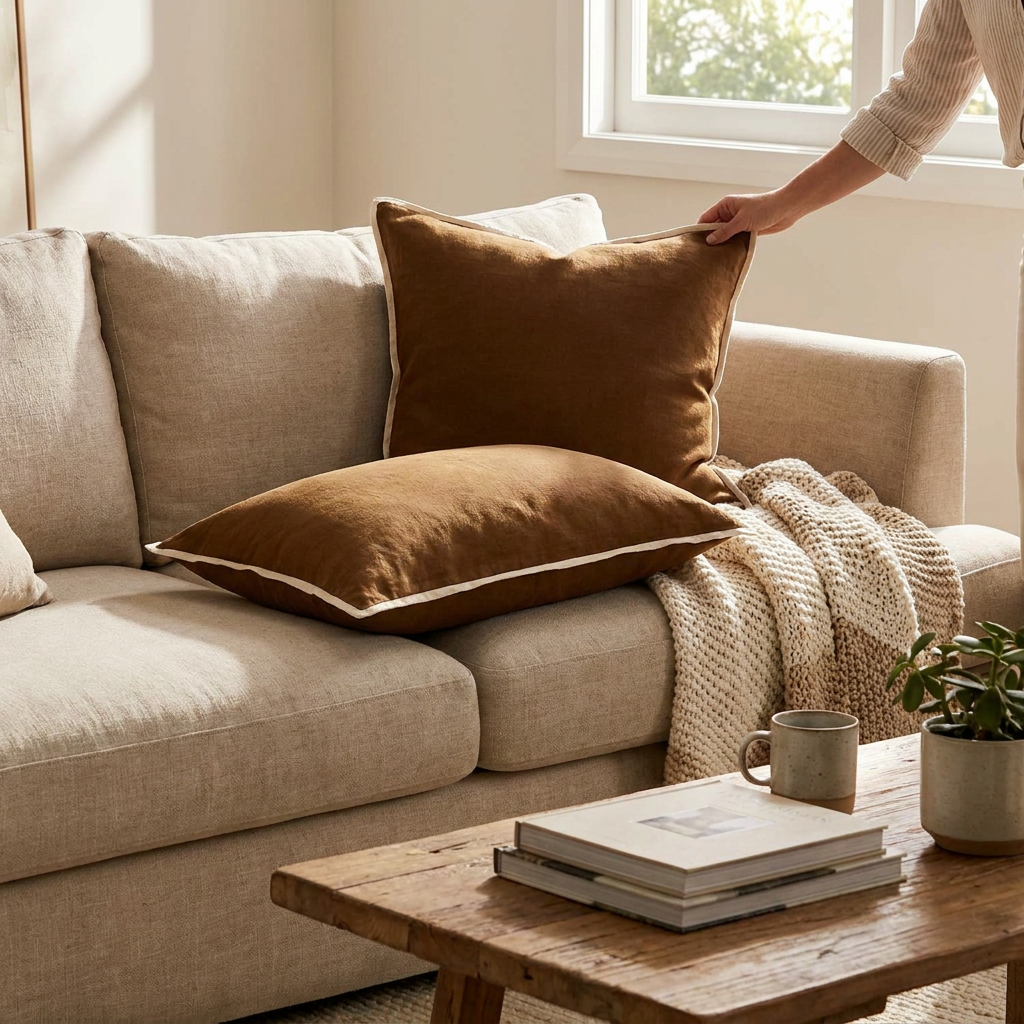 Linen Pillowcase Pair - Toffee lifestyle
