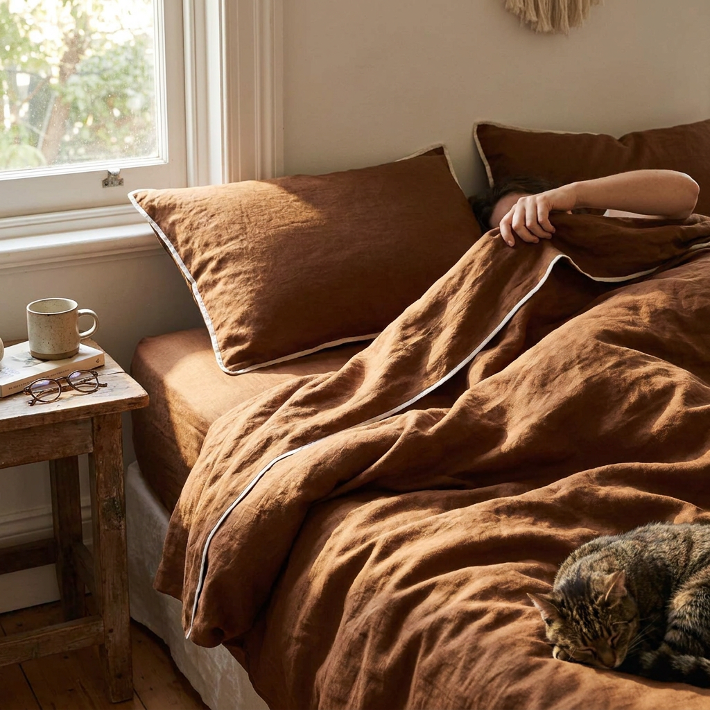 Linen Flat Sheet - Toffee lifestyle