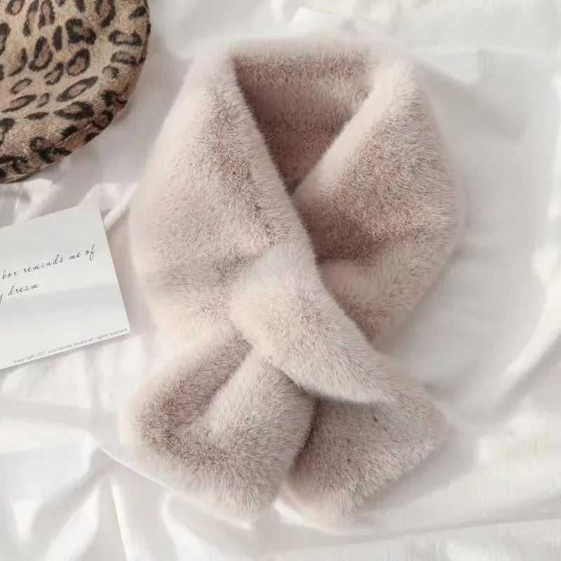 Faux Fur Cross Collar Neck Warmer Winter Scarf