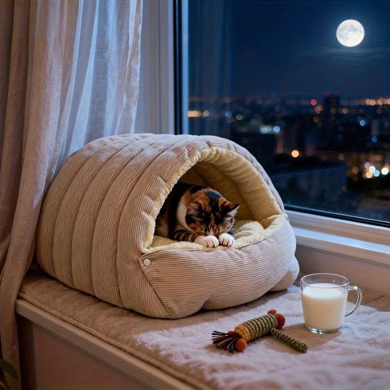 Warm Arctic Fleece Enclosed Cat Cave Bed
