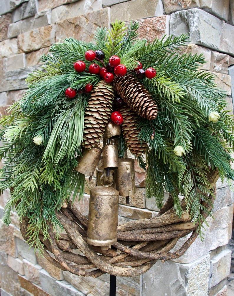 Farmhouse Christmas Wreath, Boho Wreath, Holiday