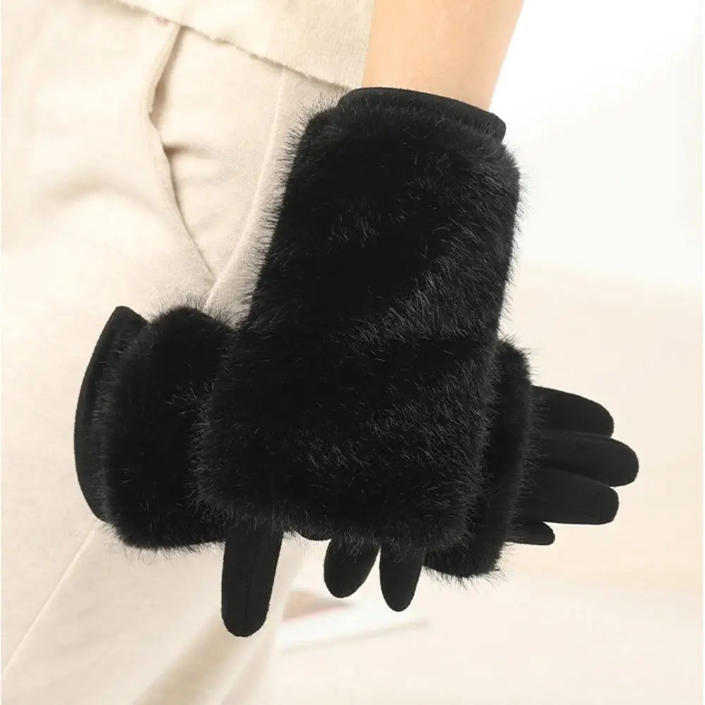 Suede Rabbit Fur Touch Screen Winter Gloves
