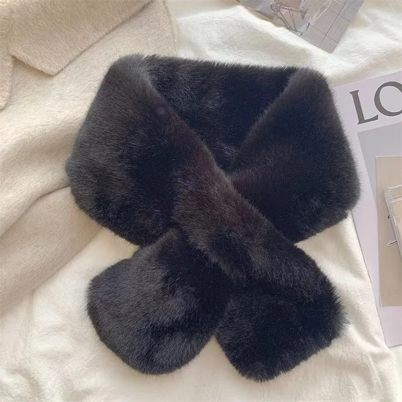 Faux Fur Cross Collar Neck Warmer Winter Scarf