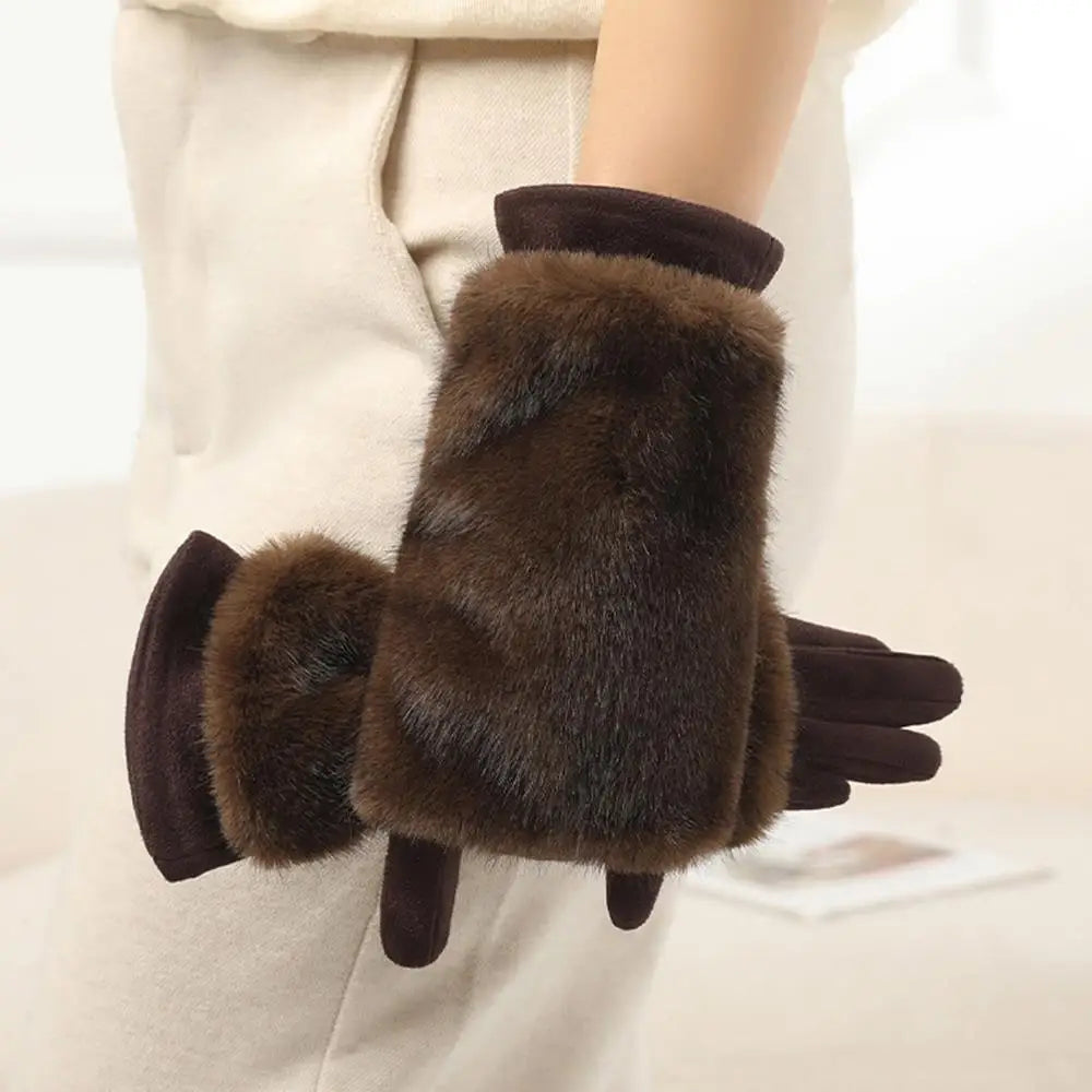 Suede Rabbit Fur Touch Screen Winter Gloves