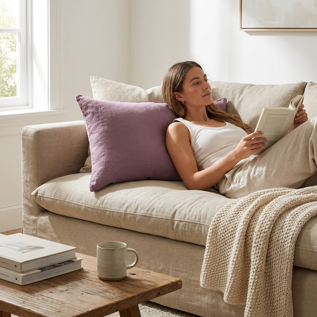 Lumbar Linen - Mauve Cushion lifestyle