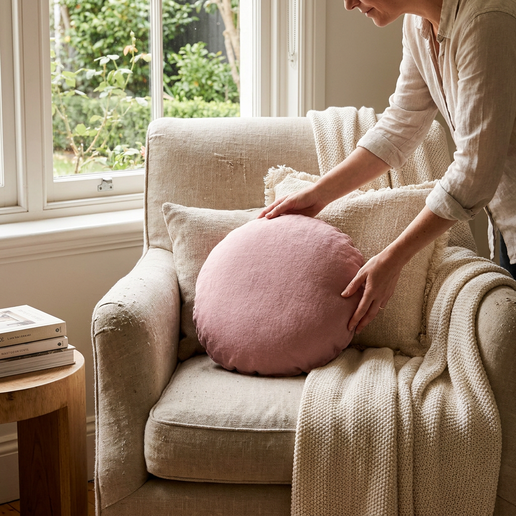 Junior Linen - Blush Cushion lifestyle