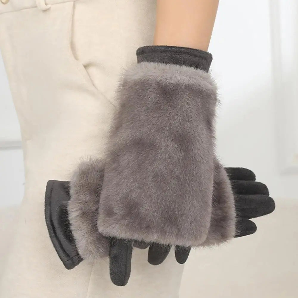 Suede Rabbit Fur Touch Screen Winter Gloves