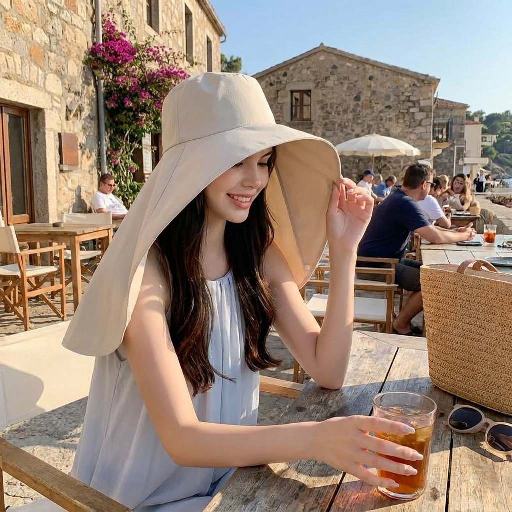 Elegant Wide Brim Sun Protection Shawl Hat for Women lifestyle