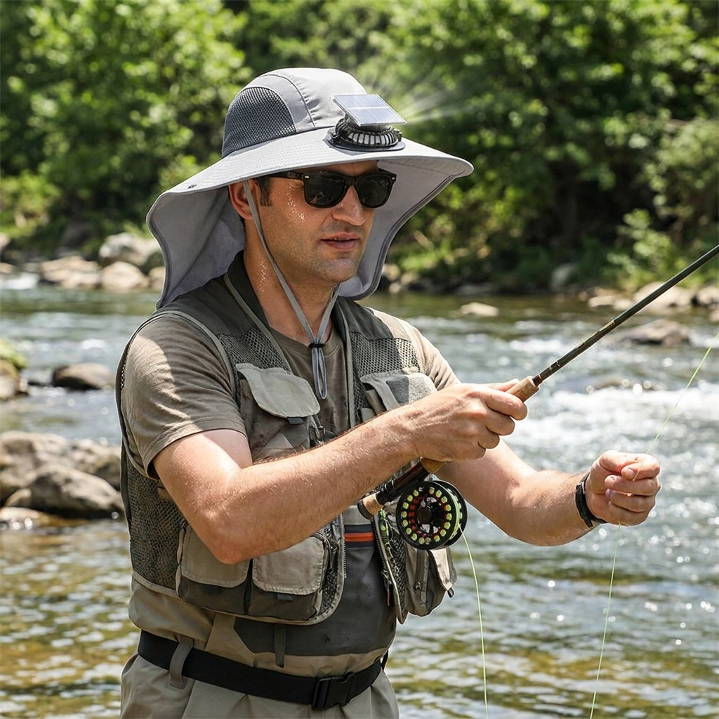 Solar Fan Hat with Wide Brim UV Protection lifestyle