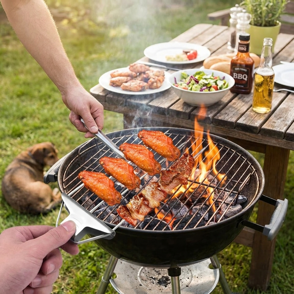 Three-prong grill skewer set lifestyle