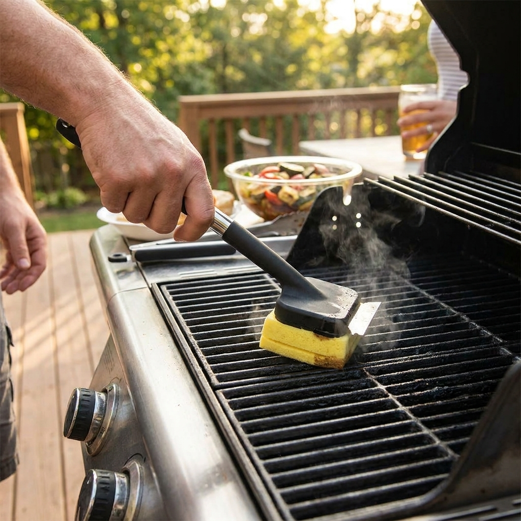 Grill Brush with Steam Cleaning and Scraper lifestyle