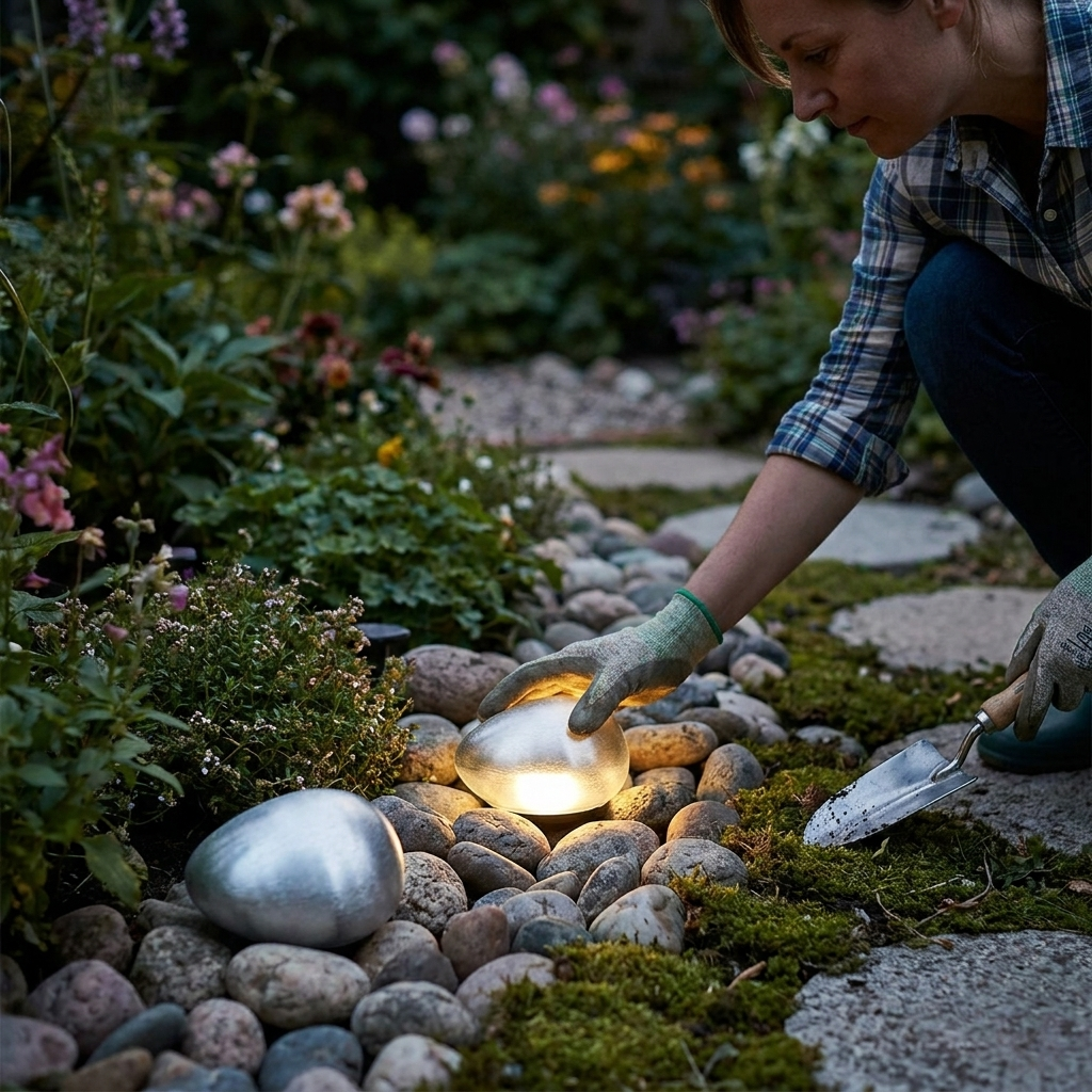 Solar Pebble ABS Sandblasted LED Outdoor Landscape Glass Light lifestyle