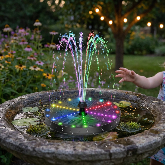 Solar Fountain with 60 LED Lights lifestyle