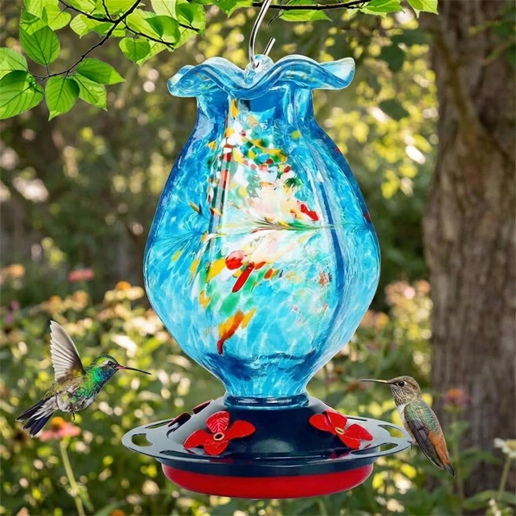 Hand Blown Glass Hanging Bird Feeder lifestyle