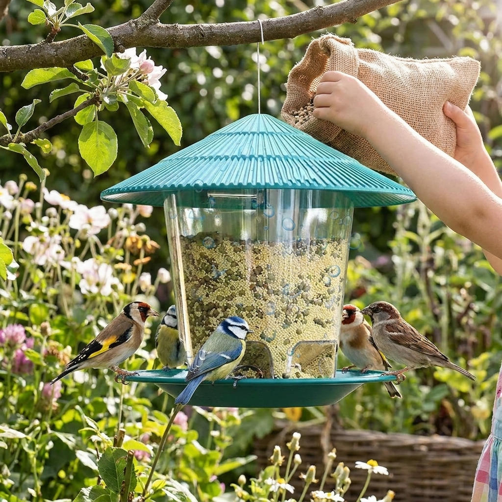 Hanging Bird Feeder with Automatic Seed Dispenser lifestyle
