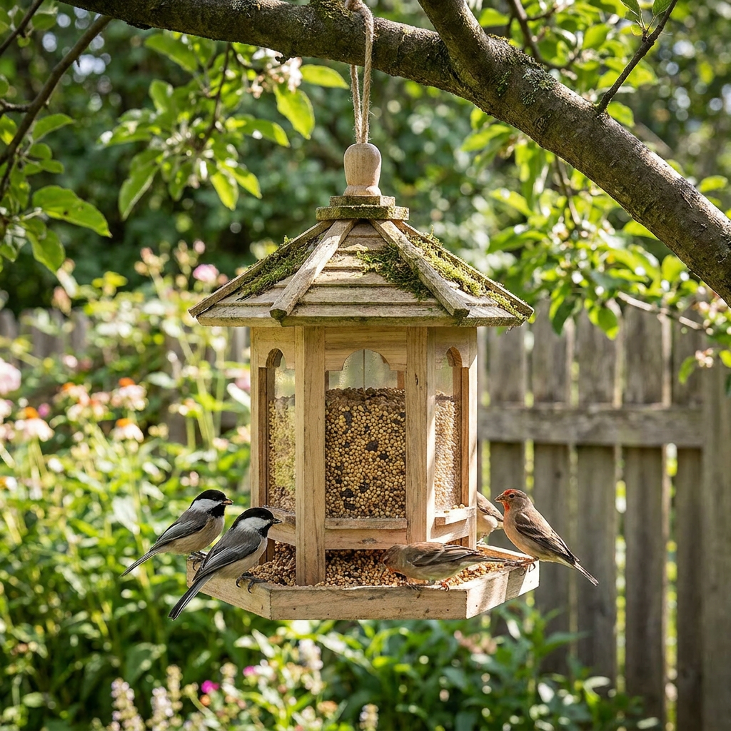 Wooden Transparent Household Bird Feeder lifestyle
