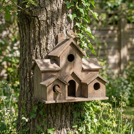 Handcrafted Wooden Birdhouse With 6 Holes lifestyle