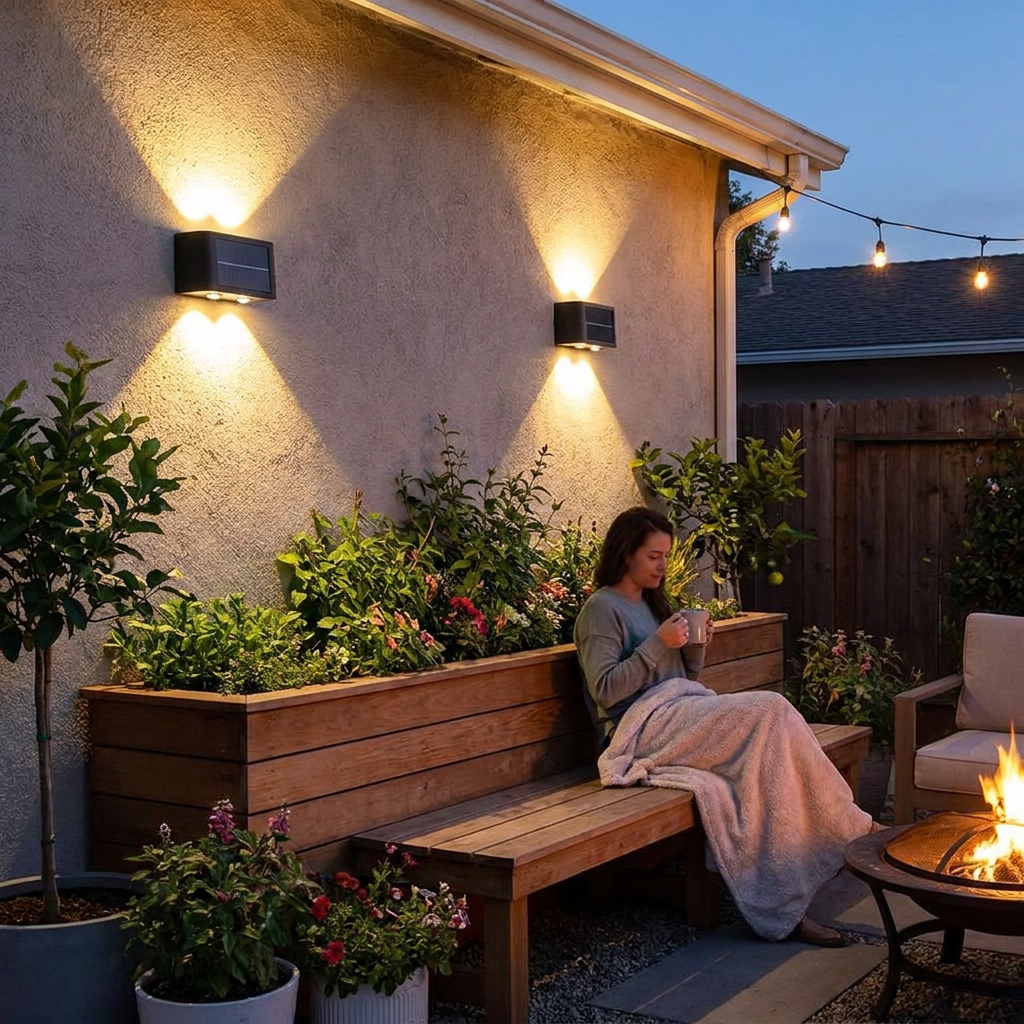 Energy-efficient LED solar outdoor wall light lifestyle