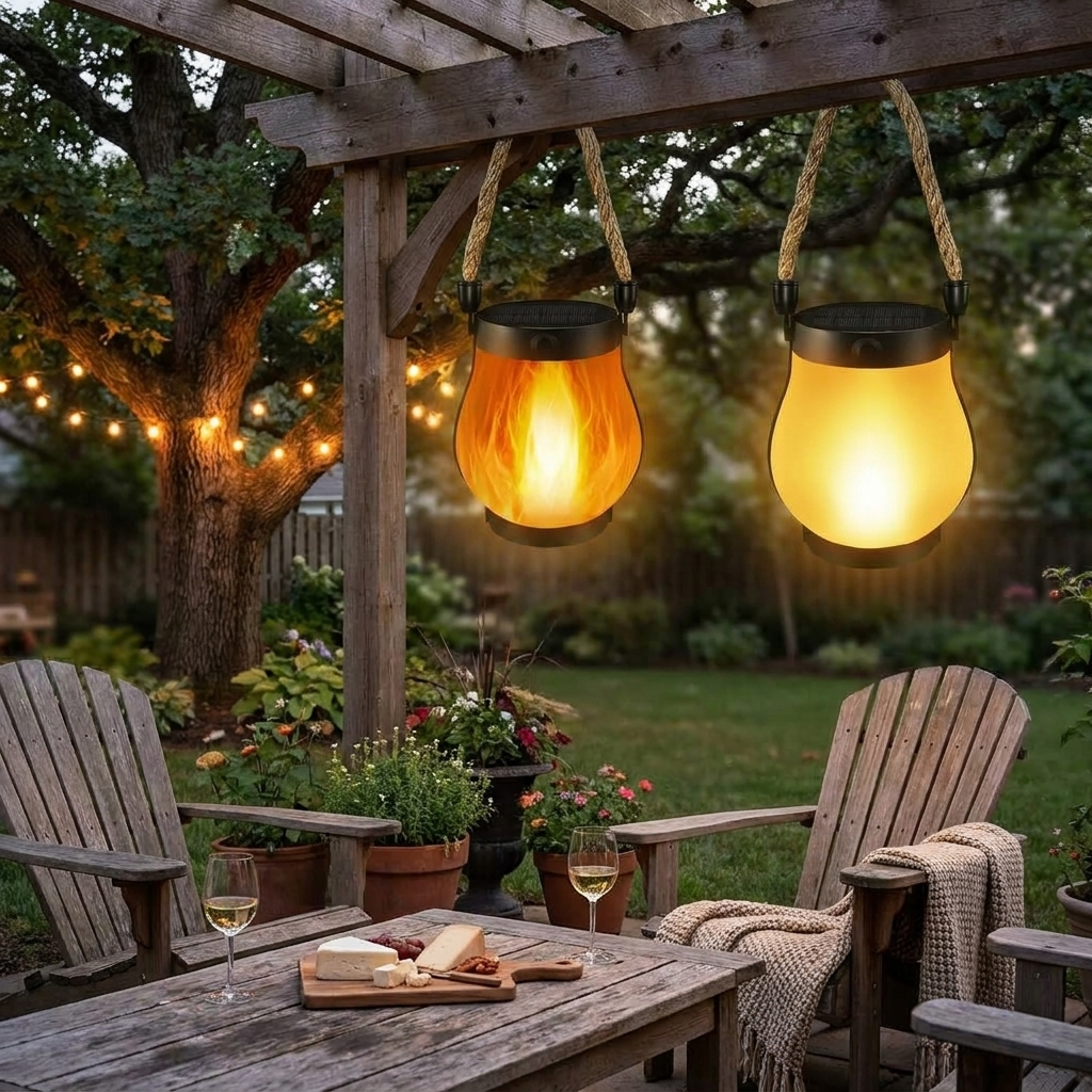 Solar Outdoor Porch Flame Lanterns lifestyle