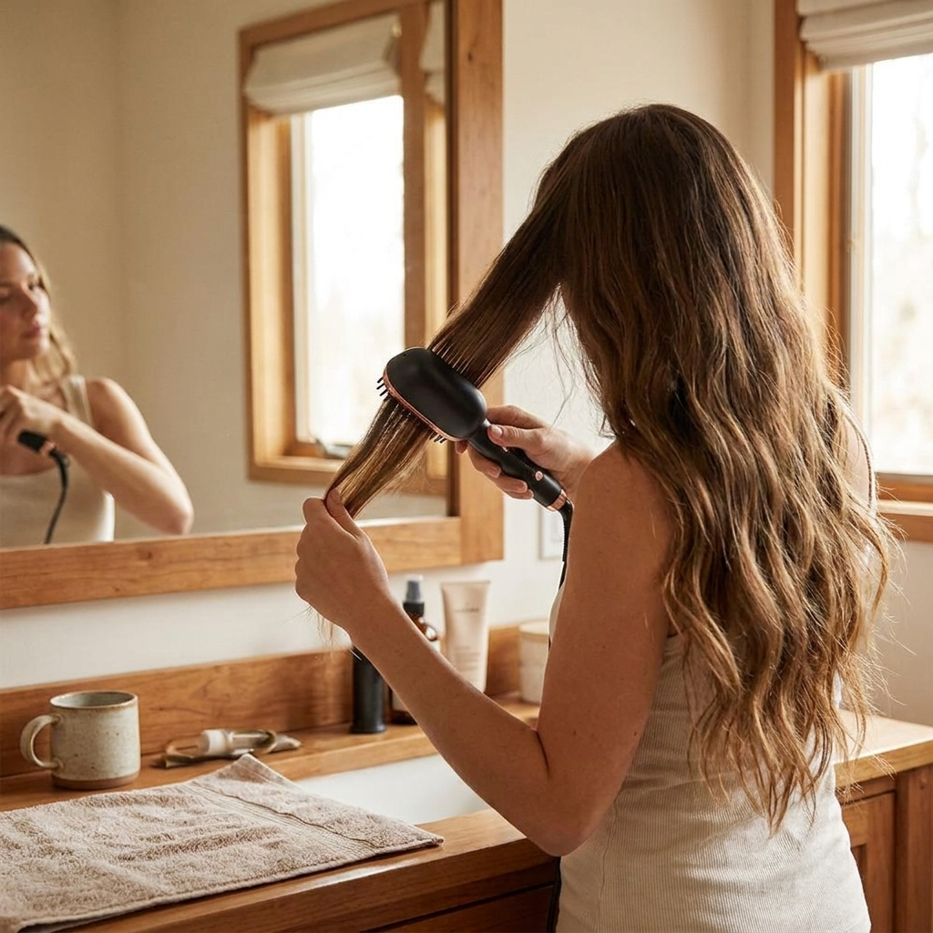 Wireless 2 in 1 Portable Ceramic Hair Straightener lifestyle