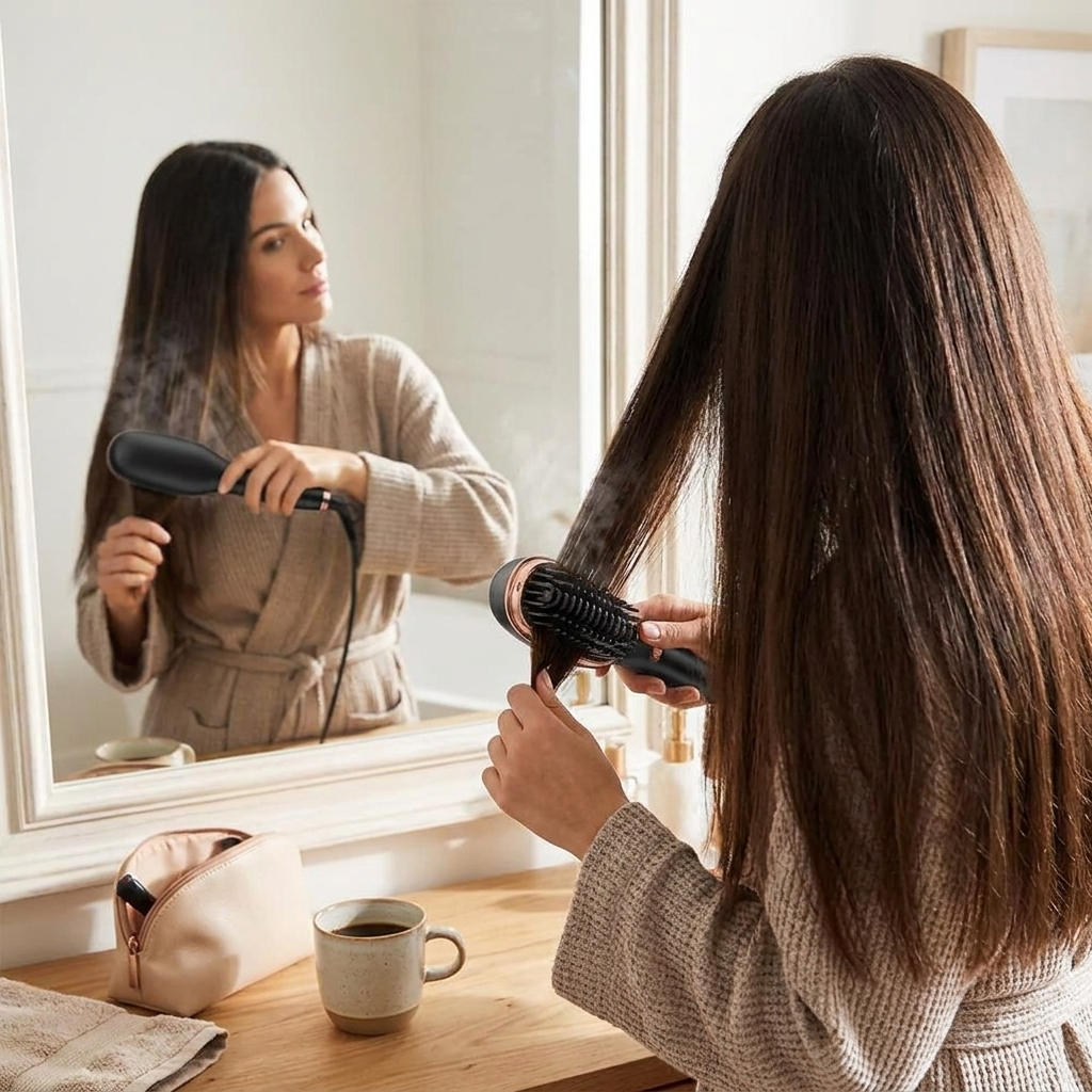 Wireless 2 in 1 Portable Ceramic Hair Straightener lifestyle
