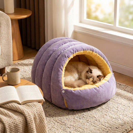 Warm Arctic Fleece Enclosed Cat Cave Bed lifestyle
