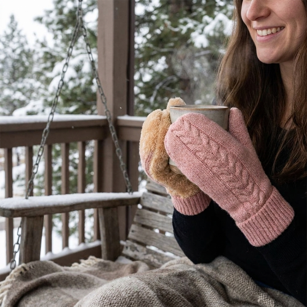 Double Layer Fleece Lined Winter Mittens lifestyle