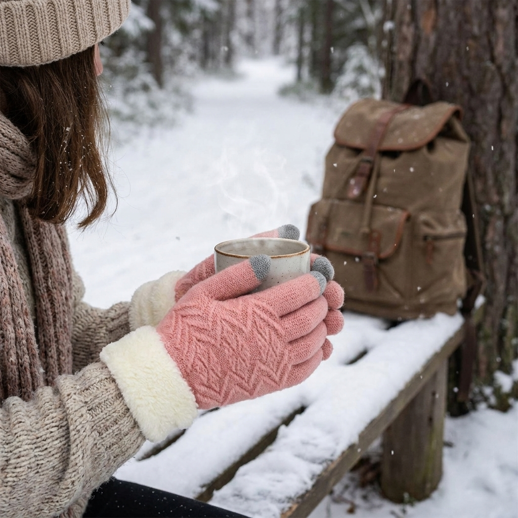 Plush Lined Touch Screen Knitted Gloves lifestyle